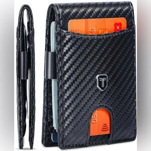 Men’s Slim Wallet With Money Clip RFID Protection ID Window NIB